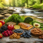 Aliments naturels et sains pres dun ruisseau