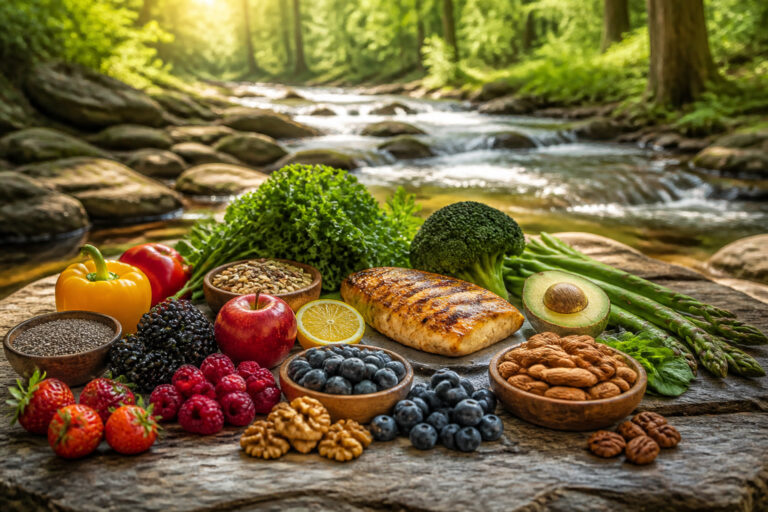 Aliments naturels et sains pres dun ruisseau