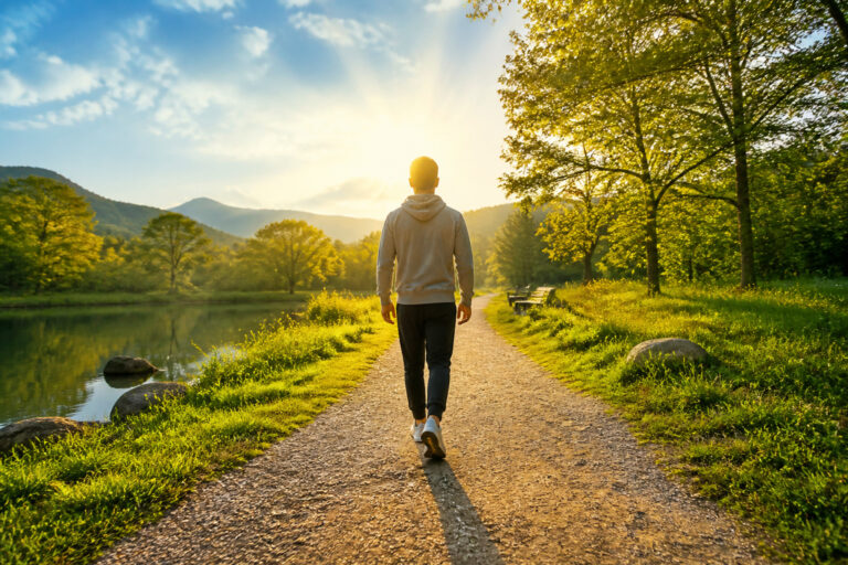 Marche revigorante au coucher du soleil