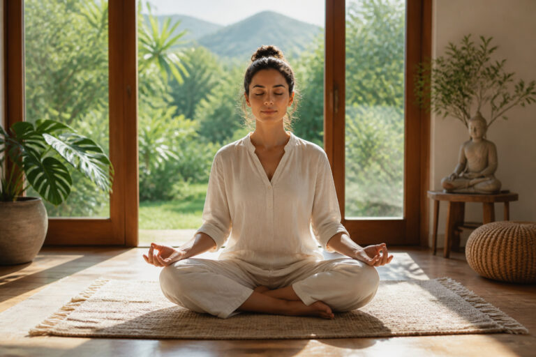 Femme en meditation paisible