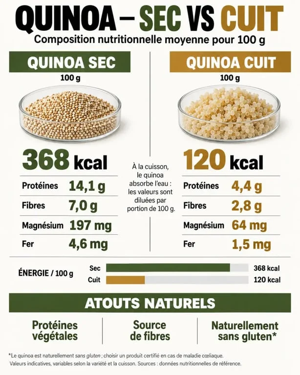 Infographie sur les bienfaits quinoa, ses protéines, fibres et minéraux